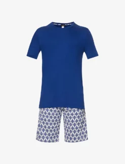 HANRO Tile-print Cotton-jersey Pyjama Set