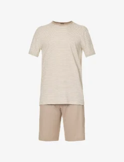 HANRO Striped Cotton-jersey Pyjama Set