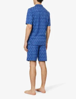 HANRO Tile-print Shirt Cotton-jersey Pyjama Set -Falkeis Store R04160679 MODERNORNAMENTREVERSE ALT03