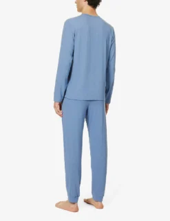 HANRO Long-sleeved Stretch-woven Pyjama Set 9 HANRO Long-sleeved Stretch-woven Pyjama Set -Falkeis Store R04160682 LABRADORBLUE ALT03