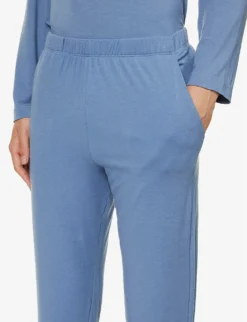 HANRO Long-sleeved Stretch-woven Pyjama Set 10 HANRO Long-sleeved Stretch-woven Pyjama Set -Falkeis Store R04160682 LABRADORBLUE ALT04