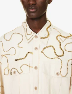 Dries Van Noten Chain-embriodered Relaxed-fit Cotton-twill Shirt -Falkeis Store R04161197 ECRU ALT04