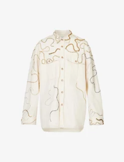 Dries Van Noten Chain-embriodered Relaxed-fit Cotton-twill Shirt