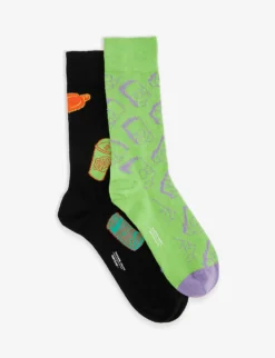 Happy Socks Pack Of Two Ankle-rise Stretch Cotton-blend Socks