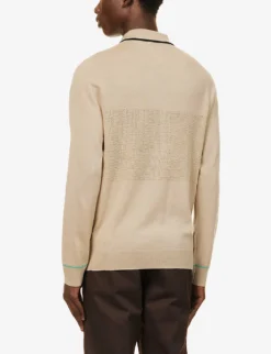 Contrast-panel Striped-pattern Regular-fit Wool-knit Cardigan 8 Contrast-panel Striped-pattern Regular-fit Wool-knit Cardigan -Falkeis Store R04161308 MEDIUMBEIGE ALT03