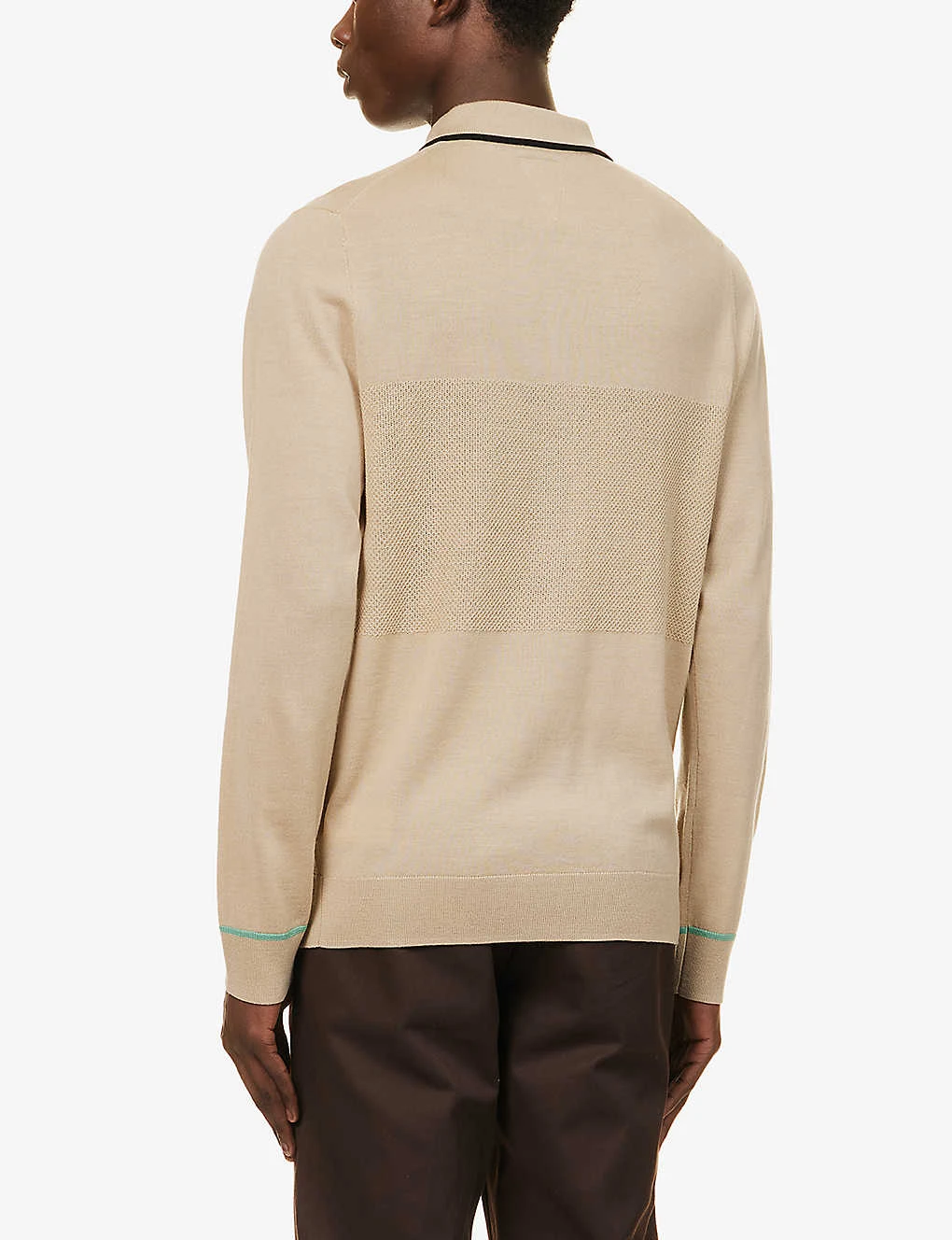 Contrast-panel Striped-pattern Regular-fit Wool-knit Cardigan 4 Contrast-panel Striped-pattern Regular-fit Wool-knit Cardigan - Image 4