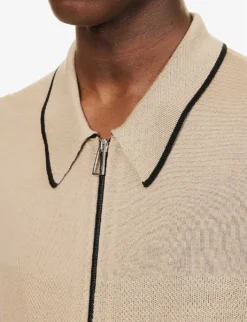 Contrast-panel Striped-pattern Regular-fit Wool-knit Cardigan 9 Contrast-panel Striped-pattern Regular-fit Wool-knit Cardigan -Falkeis Store R04161308 MEDIUMBEIGE ALT04