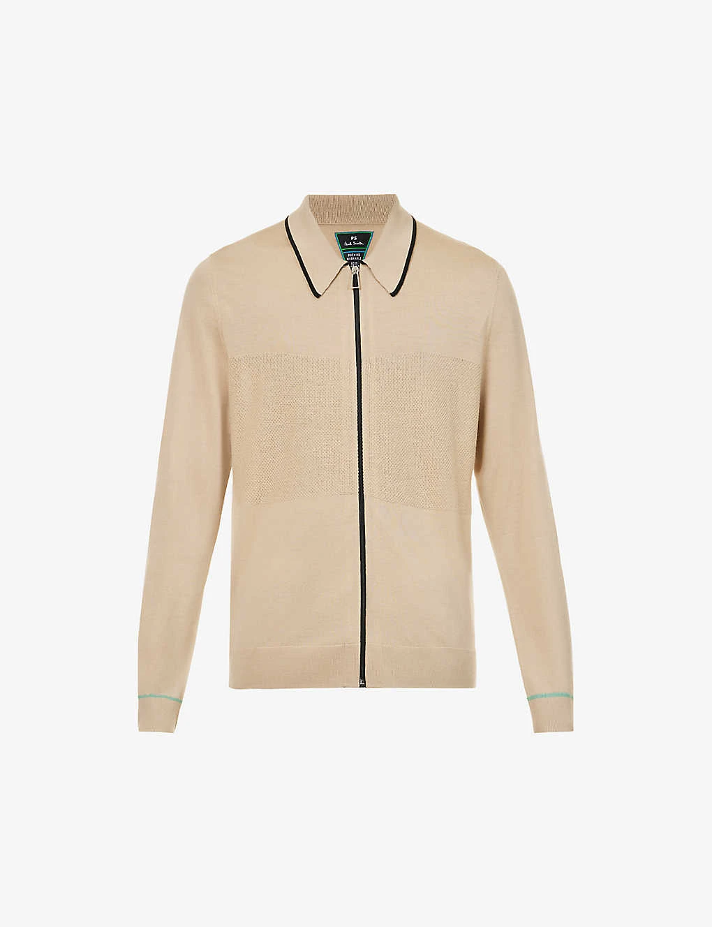 Contrast-panel Striped-pattern Regular-fit Wool-knit Cardigan 1 Contrast-panel Striped-pattern Regular-fit Wool-knit Cardigan