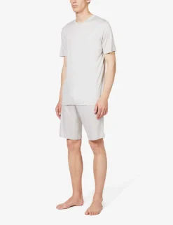 Crewneck Short-sleeve Woven Pyjama Top 7 Crewneck Short-sleeve Woven Pyjama Top -Falkeis Store R04161948 LIGHTGREY ALT02