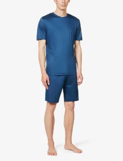 Crewneck Short-sleeve Woven Pyjama Set -Falkeis Store R04161949 DARKBLUE ALT02