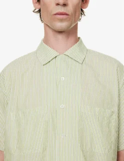 Camp-collar Stripe-print Regular-fit Cotton-blend Shirt 9 Camp-collar Stripe-print Regular-fit Cotton-blend Shirt -Falkeis Store R04162303 GREEN ALT04