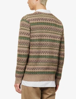 Fair Isle-print Button-up Ramie And Cotton-blend Cardigan -Falkeis Store R04162317 BEIGE ALT03