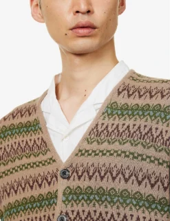 Fair Isle-print Button-up Ramie And Cotton-blend Cardigan -Falkeis Store R04162317 BEIGE ALT04