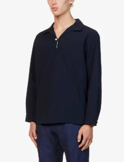 El Choro Polo-collar Relaxed-fit Organic-cotton Shirt 7 El Choro Polo-collar Relaxed-fit Organic-cotton Shirt -Falkeis Store R04162499 NAVY ALT02