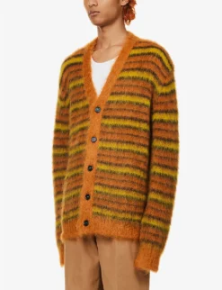 Marni V-neck Striped Wool-blend Cardigan -Falkeis Store R04162777 LOBSTER ALT02