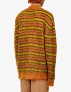 Marni V-neck Striped Wool-blend Cardigan -Falkeis Store R04162777 LOBSTER ALT03