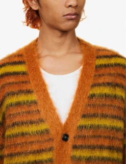 Marni V-neck Striped Wool-blend Cardigan -Falkeis Store R04162777 LOBSTER ALT04