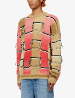 Marni Relaxed-fit Patchwork-pattern Wool-blend Jumper -Falkeis Store R04162782 CARAMEL ALT02