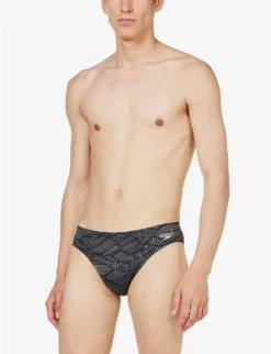 Speedo Allover 7cm Graphic-print Swim Briefs -Falkeis Store R04163355 BLACKUSACHARCOAL ALT02