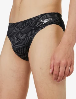 Speedo Allover 7cm Graphic-print Swim Briefs -Falkeis Store R04163355 BLACKUSACHARCOAL ALT04