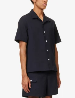 Cocktail Seersucker-texture Relaxed-fit Cotton-blend Shirt 7 Cocktail Seersucker-texture Relaxed-fit Cotton-blend Shirt -Falkeis Store R04164482 NAVY ALT02