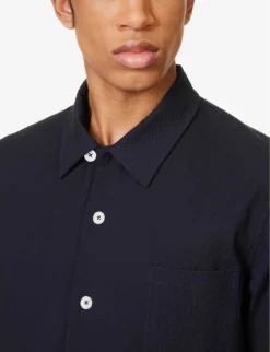Cocktail Seersucker-texture Relaxed-fit Cotton-blend Shirt 9 Cocktail Seersucker-texture Relaxed-fit Cotton-blend Shirt -Falkeis Store R04164482 NAVY ALT04