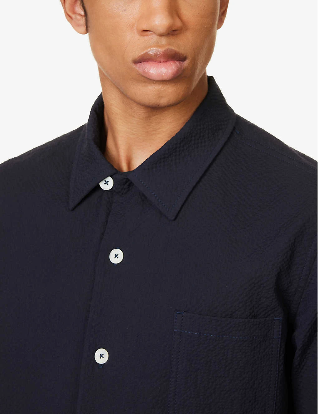 Cocktail Seersucker-texture Relaxed-fit Cotton-blend Shirt 5 Cocktail Seersucker-texture Relaxed-fit Cotton-blend Shirt - Image 5