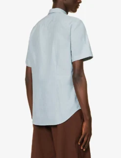 PAUL SMITH Short-sleeved Geometric-print Relaxed-fit Cotton-poplin Shirt 8 PAUL SMITH Short-sleeved Geometric-print Relaxed-fit Cotton-poplin Shirt -Falkeis Store R04165103 BOTTLEGREEN ALT03