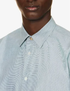 PAUL SMITH Short-sleeved Geometric-print Relaxed-fit Cotton-poplin Shirt 9 PAUL SMITH Short-sleeved Geometric-print Relaxed-fit Cotton-poplin Shirt -Falkeis Store R04165103 BOTTLEGREEN ALT04