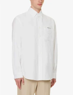 Palm Angels Sartorial Tape Branded-insert Relaxed-fit Cotton Shirt -Falkeis Store R04166067 WHITEBLACK ALT02