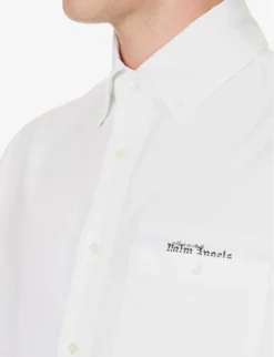 Palm Angels Sartorial Tape Branded-insert Relaxed-fit Cotton Shirt -Falkeis Store R04166067 WHITEBLACK ALT04