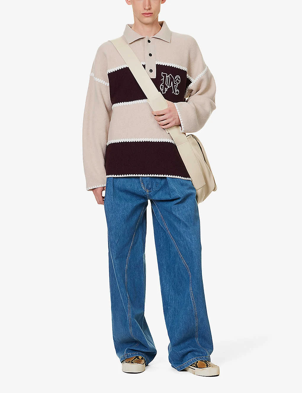 Palm Angels Monogram Striped Wool-blend Polo Shirt 2 Palm Angels Monogram Striped Wool-blend Polo Shirt - Image 2