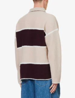 Palm Angels Monogram Striped Wool-blend Polo Shirt 8 Palm Angels Monogram Striped Wool-blend Polo Shirt -Falkeis Store R04166077 BEIGEBORDEAUX ALT03