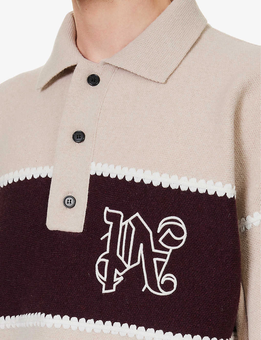 Palm Angels Monogram Striped Wool-blend Polo Shirt 5 Palm Angels Monogram Striped Wool-blend Polo Shirt - Image 5