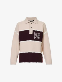 Palm Angels Monogram Striped Wool-blend Polo Shirt