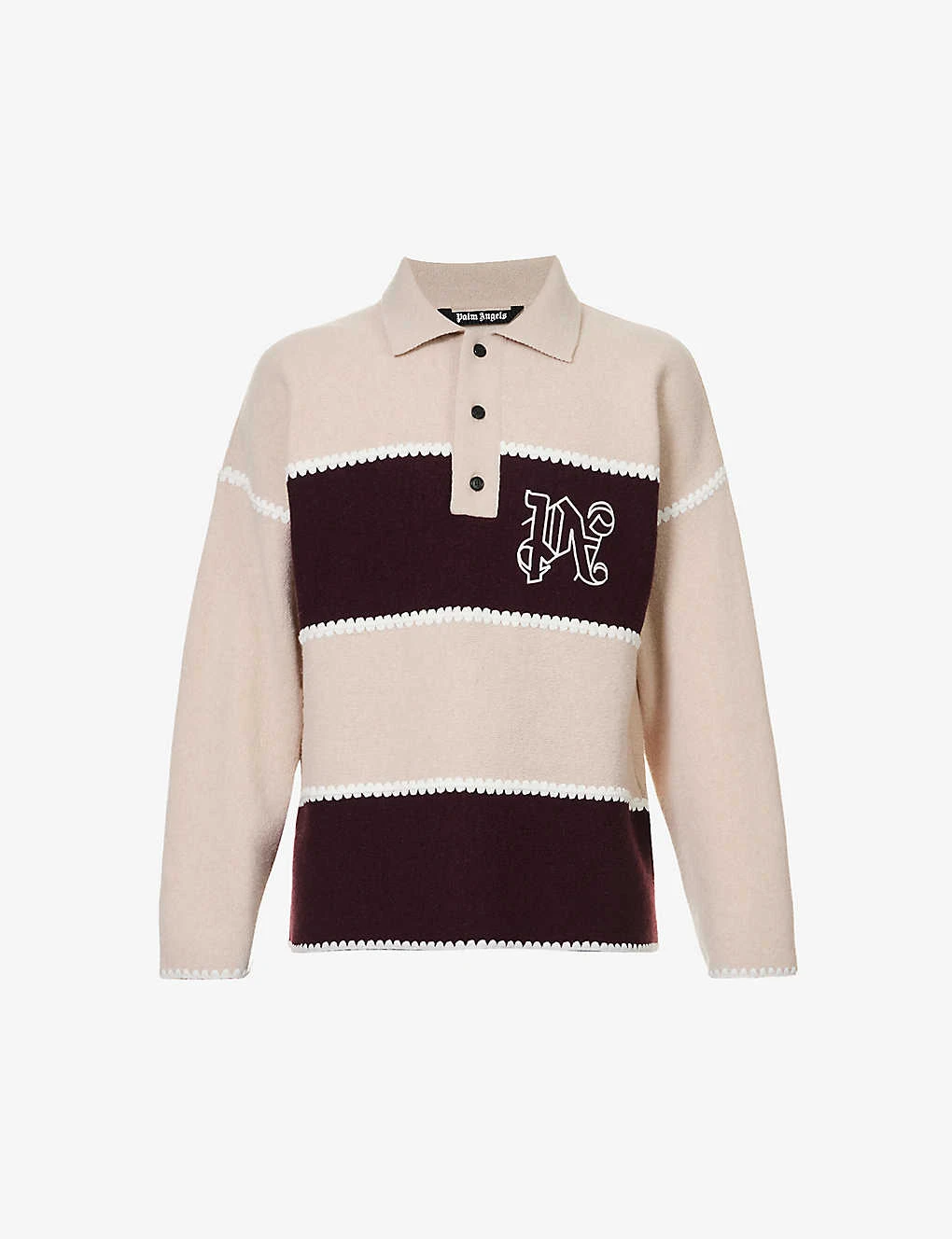 Palm Angels Monogram Striped Wool-blend Polo Shirt 1 Palm Angels Monogram Striped Wool-blend Polo Shirt