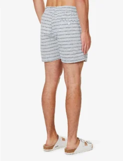 Geometric-print Drawstring-waistband Recycled-polyester Swim Shorts -Falkeis Store R04167459 BLUECOTTONWHITE ALT03