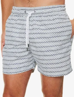 Geometric-print Drawstring-waistband Recycled-polyester Swim Shorts -Falkeis Store R04167459 BLUECOTTONWHITE ALT04