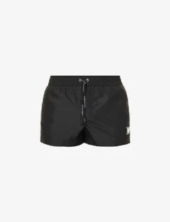 Dolce & Gabbana Logo-plaque Cotton And Silk-blend Swim Shorts