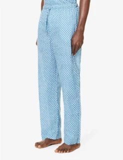 Ledbury Geometric-print Cotton-poplin Pyjama Bottoms -Falkeis Store R04170084 BLUE ALT02