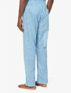 Ledbury Geometric-print Cotton-poplin Pyjama Bottoms -Falkeis Store R04170084 BLUE ALT03