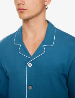 Basel Contrast-piping Stretch-modal Pyjama Set 8 Basel Contrast-piping Stretch-modal Pyjama Set -Falkeis Store R04170088 BLUE ALT03