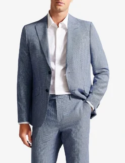 Ted Baker Scopej Slim-fit Puppytooth Linen And Wool-blend Suit Jacket -Falkeis Store R04174557 BLUE ALT02