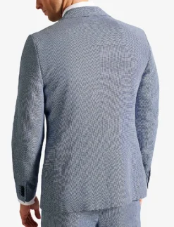 Ted Baker Scopej Slim-fit Puppytooth Linen And Wool-blend Suit Jacket -Falkeis Store R04174557 BLUE ALT03