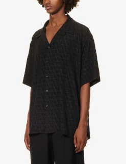 Valentino Logo-embellished Relaxed-fit Silk Shirt -Falkeis Store R04181425 ICONOGRAPHBLACKBLACK ALT02