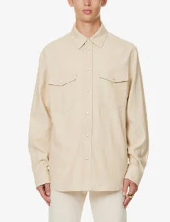Versace Jacquard-patterned Regular-fit Denim Shirt -Falkeis Store R04181568 ECRUBEIGE ALT02