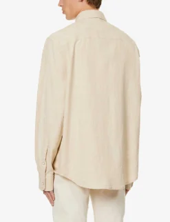 Versace Jacquard-patterned Regular-fit Denim Shirt -Falkeis Store R04181568 ECRUBEIGE ALT03