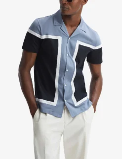 Reiss Noble Colour-block Short-sleeve Cotton Shirt -Falkeis Store R04181672 AIRFORCEBLUE ALT02