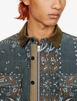 Sacai Bandana-printed Quilted Relaxed-fit Cotton-corduroy Jacket -Falkeis Store R04182047 GREY ALT04