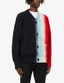 Sacai Tie-dye Wool-blend Knitted Cardigan -Falkeis Store R04182050 BLACKRED ALT02